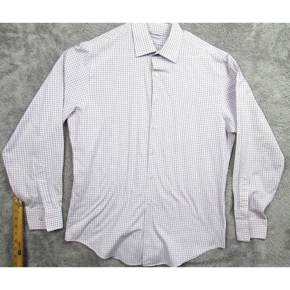 Van Heusen Dress Shirt Mens 16 34/35 Large Purple Check Fitted Wrinkle Free‎
